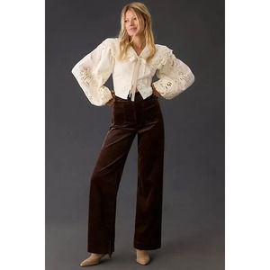 Anthropologie Maeve Chocolate Wide Leg Velvet Pants